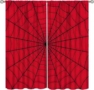 Super Hero Spider Web Boys Red Window Curtains for Kids Baby Room Bedroom Home Office Decor Decorations 42 x 45 Inch Decor