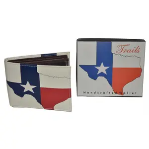 Leatherboss Men Bifold Exotic Wallet Texas Flag Map with printed gift box