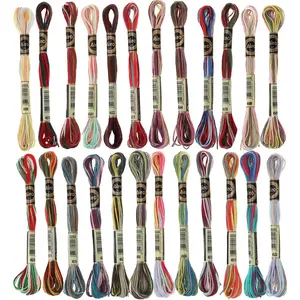 24 Skeins Multicolor Gradient Six Strand Cotton Embroidery Floss Cross Stitch Thread for Friendship Bracelet Hand Sewing Crafts