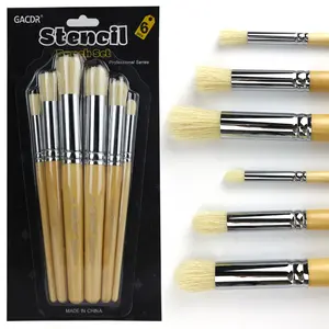 Wooden Stencil Brush Set, 6 Pieces Natural Hog Bristle Dome Stencil Brushes for Painting On Wood Wall, Stencil Projects, Card Making, DIY, Crafts and Acrylic Oil Watercolor Painting