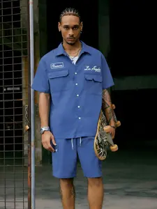 Men's 2-Piece Sports Set, Casual Short Sleeve T-Shirt with Calvin Print, Drawstring Shorts for Summer Outdoor Wear, Sportswear Set