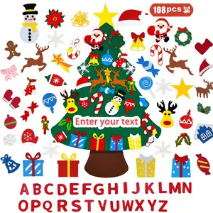 DIY Felt Christmas Tree Kit with 108 Pieces Decorations, Kids' Holiday Gift, Handmade Door Wall Hanging Decoration Set