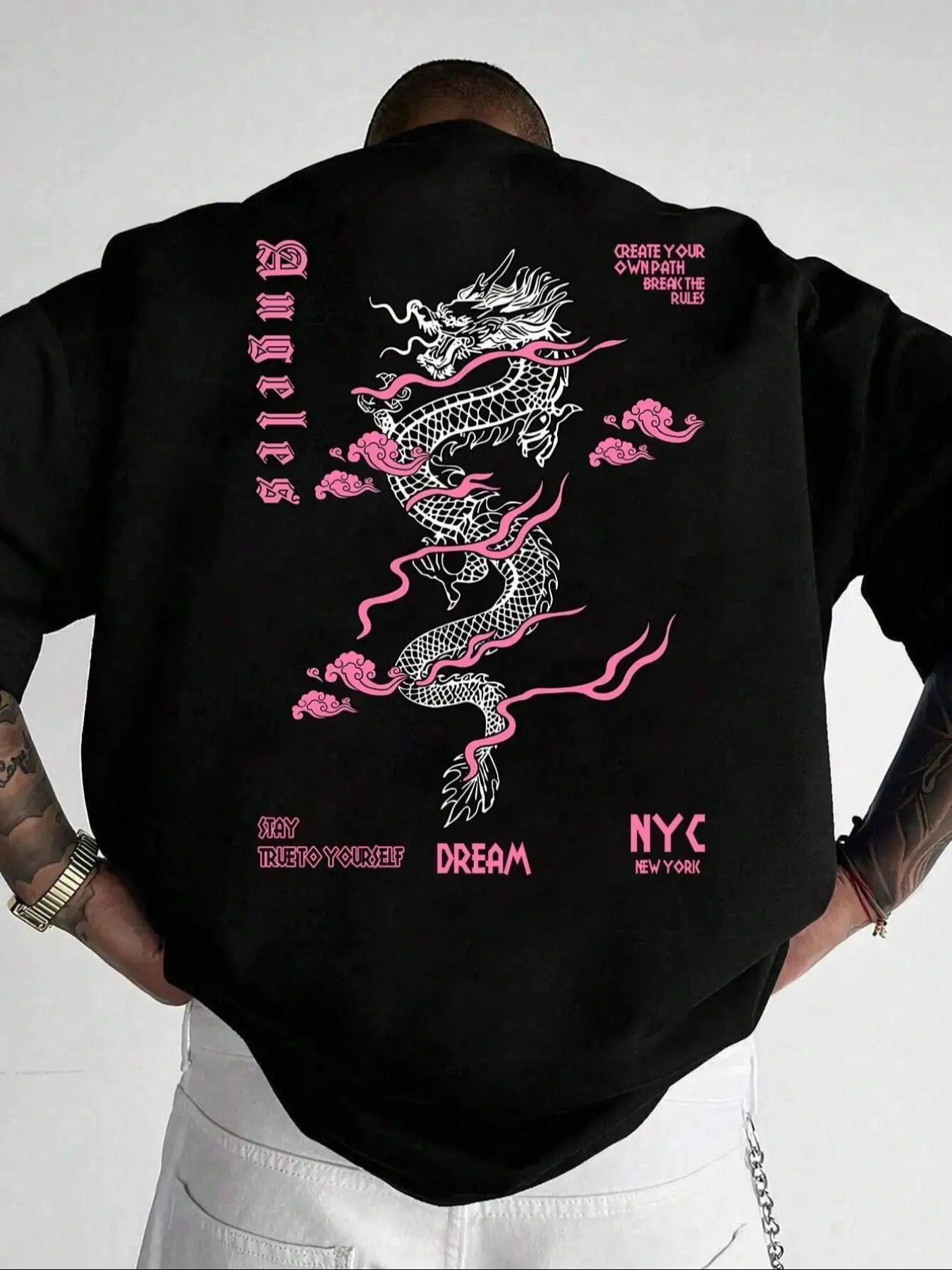 Men's Dragon Graphic Round Neck Sleep Tee | Soft Comfortable Casual Short Sleeve T-Shirt | Summer Loungewear Tops, Cozy Pajama Shirt & Daily Homewear Outfit
