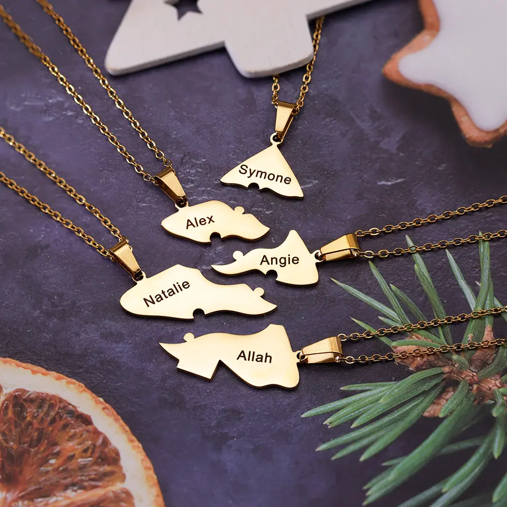 MLYJ-G0364 Customized Can Carve Writing Fashion New Christmas Stitching Name Pendant Stainless Steel Necklace Personality Gift Men and Women