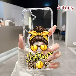 Softball Mom Spirit Pattern Magnetic Phone Case for Samsung Galaxy S26 Edge S23 Ultra S24 Plus FE S25 S22+ Non-Yellowing Clear Crystal Drop-proof Slim Silicone Shockproof Transparent Acrylic Large Hole Cover Supports Wireless Charging