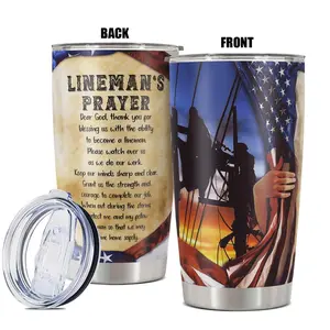 20oz Tumbler, 1 Count Lineman's Prayer Pattern Insulated Tumbler, Durable Drinking Cup for Home Office Outdoor Camping, Drinkware