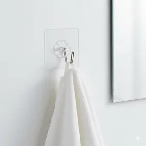 Waterproof Adhesive Hooks, Heavy Duty Wall Hooks for Bathroom Kitchen, No Drill Hanging Hooks, No Residue Strong Hold for Towels Curtains Organizer, Multi-Purpose Home Use, Wall Mounted Hook