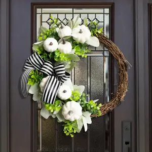 Colourtree 16inch Christmas Party Fireplace Decor Wreath for Front Door, Autumn Artificial Wreath with Pumpkin for Farmhouse Home Window Wall Office Wedding Indoor Outdoor Decorations