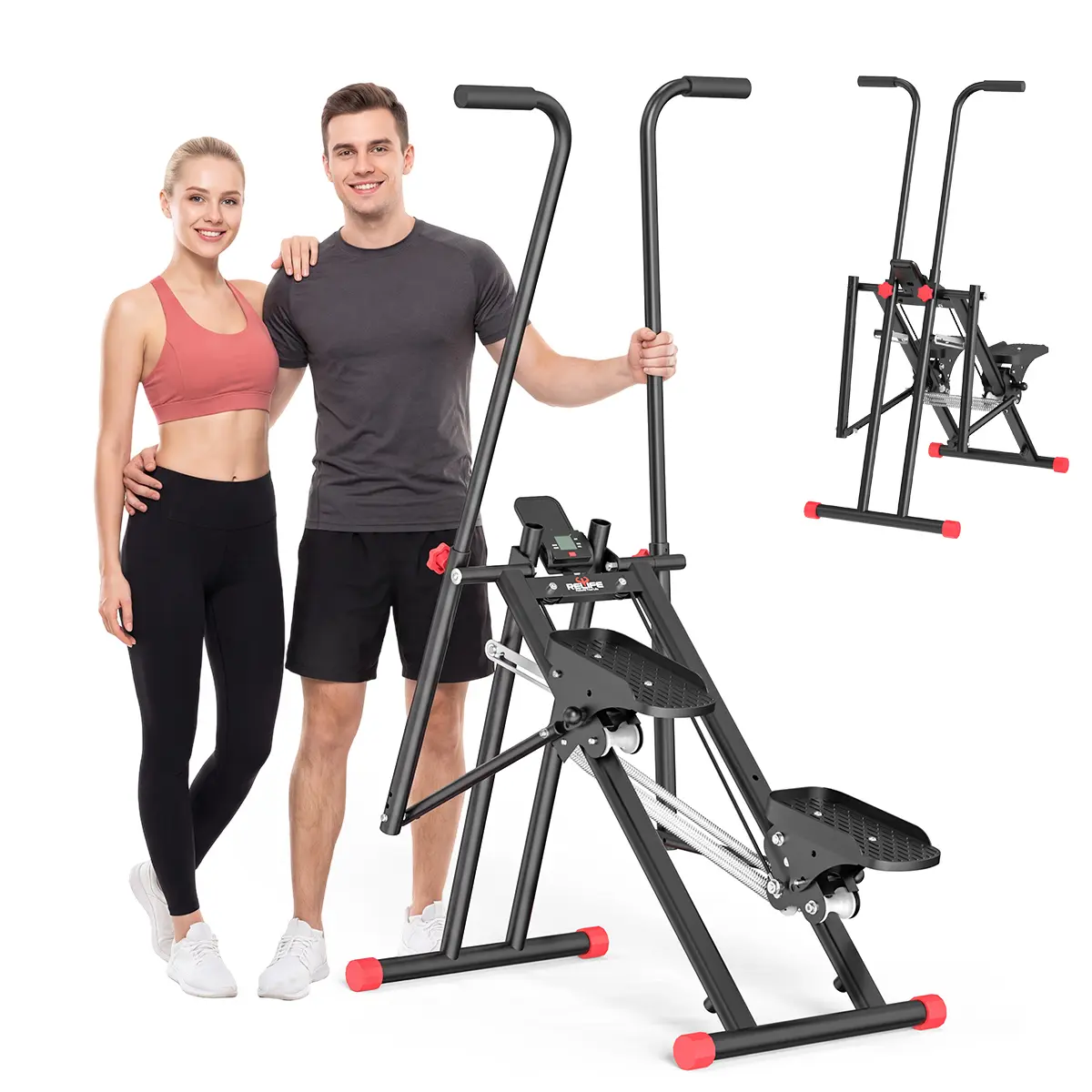 RELIFE Adjustable Vertical Climber Stepper Machine with Silent Resistance System, LCD Display & Tablet Holder, Compact Steel Frame Stair Stepper for Full Body Home Cardio Training