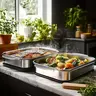 Thick-Bottomed Stainless Steel Rectangular Baking Pan Set (2pc/4pc) - Non-Stick, Oven-Safe Trays with Lids, Thick Oven Safe Cake Tins for Grilling, Buffet Serving, Ideal Mother's Day Gift