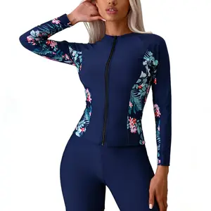 2025 Racing Sports Beach Snorkeling Surfing Suit Women's Two Piece Swimsuit Multi Color Zipper Swimsuit with Floral Print
