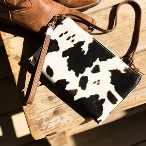 Cow Print 3 Compartment Crossbody/Wristlet Fashion Bag