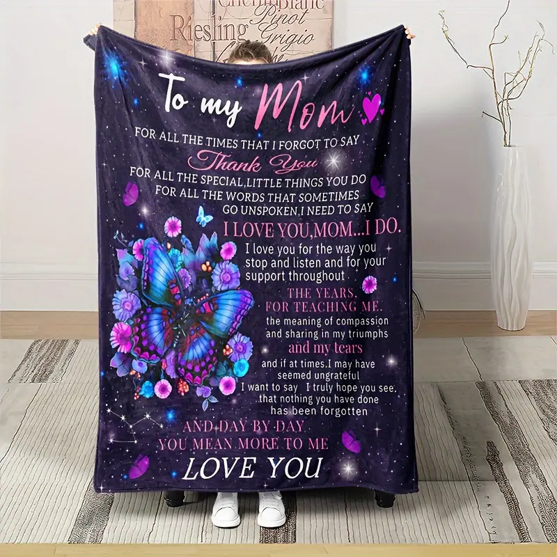 Anniversary birthday gift from daughter and son to mom, Dear Mom Mother's Day blanket, ultra-soft flannel throw blanket, the best gift for mom, mom's gift blanket, Christmas Valentine's Day gift blanket, comfortable and soft flannel printed blanket, trave