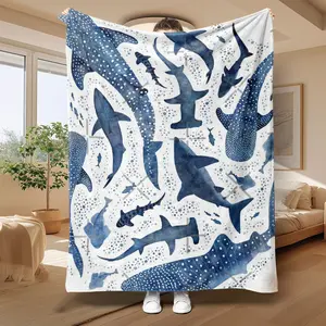 Ocean Shark Blanket, Soft Flannel Fabric, Warm and Durable, Ideal Gift for Marine Enthusiasts, Cozy Reading Throw, Bedroom Decor, Decorative Giftable Blankets