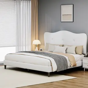 CypBed Queen Bed Frame VelVet Upholstered Platform Bed Frame Solid Wood Slats No Box Spring Needed, No Mattress Twin/Full/Queen – Grey/Pink/White