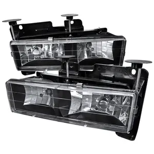 1988-1998 Chevrolet C/K C10/Tahoe/Suburban/Silverado GMC Sierra/Yukon/Suburban Crystal Headlights (Matte Black Housing/Clear Lens)