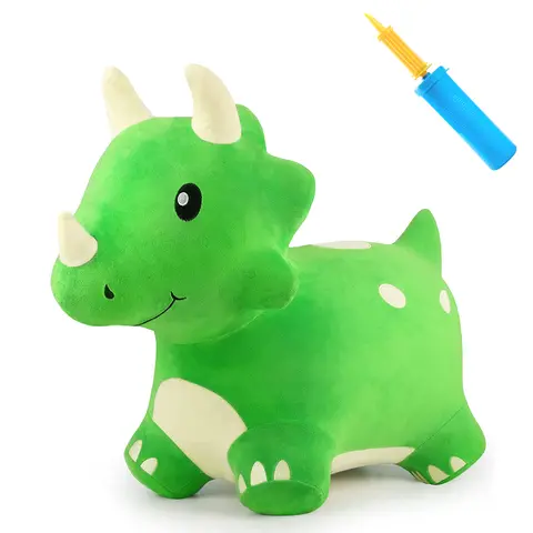 iPlay, iLearn Bouncy Pals Dinosaur Hopper Toy 2 Year Old Boy, Toddler Plush Bounce Animals, Ride on Bouncing Triceratops for Kids, Outdoor Hopping Horse Bouncer, Cool Birthday Gifts 3 4 5 6 Yr Girls