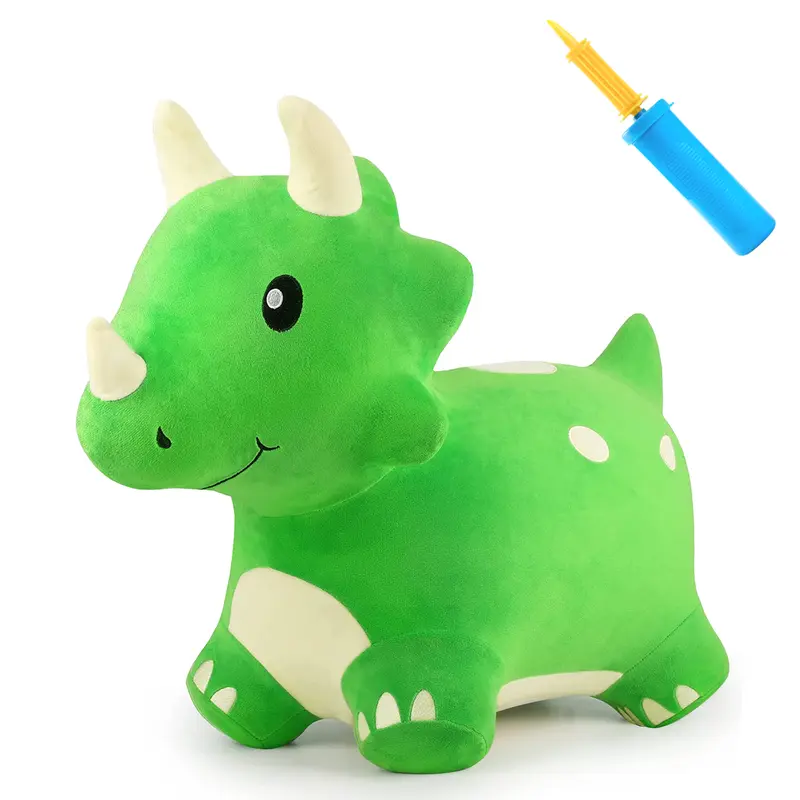 iPlay, iLearn Bouncy Pals Dinosaur Hopper Toy 2 Year Old Boy, Toddler Plush Bounce Animals, Ride on Bouncing Triceratops for Kids, Outdoor Hopping Horse Bouncer, Cool Birthday Gifts 3 4 5 6 Yr Girls