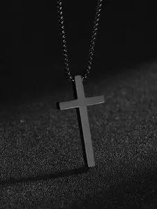Stainless Steel Cross Pendant Necklace, Fashion Jewelry for Party, Daily Clothing Decor, Trendy All-match & Exquisite Jewelry for Birthday Gift
