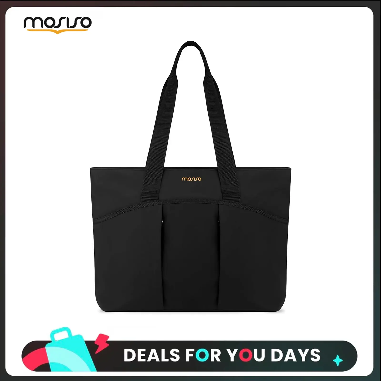 MOSISO Women's Large Canvas Commuter Tote, Plain Functional Multi Compartment Bag with Padded 15.6 in Laptop Compartment & Multiple Pockets for Work-Travel