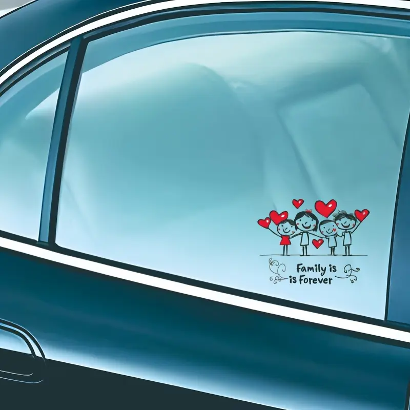 1PC Fits family vehicle windows, during urban commutes & parent-child gatherings, the red-white heart+stick figure contrast show family warmth core Sticker for Cars, Car Decorative Sticker, Automotive Decoration, Vehicle Decoration
