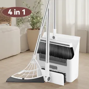 4 in 1 Broom with Dustpan Combo Set , Silicone Broom, Long Handle Broom Dustpan, Floor Scrub Brush - Cleaning Broom  (White)    Cleaner Adjustable Traditional Bristle upright dust pan flexible