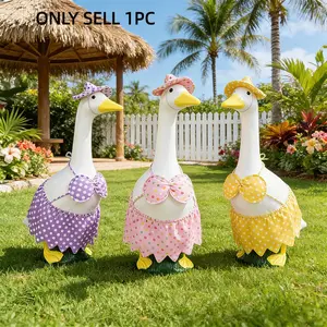 Hawaiian Porch Goose Costume, Polka Dot Bikini & Sun Hat, Cement Plastic Goose Statue, Fits 23 Inch Goose, Summer Outdoor Decor, Garden Sculptures Statues, Garden Accessories
