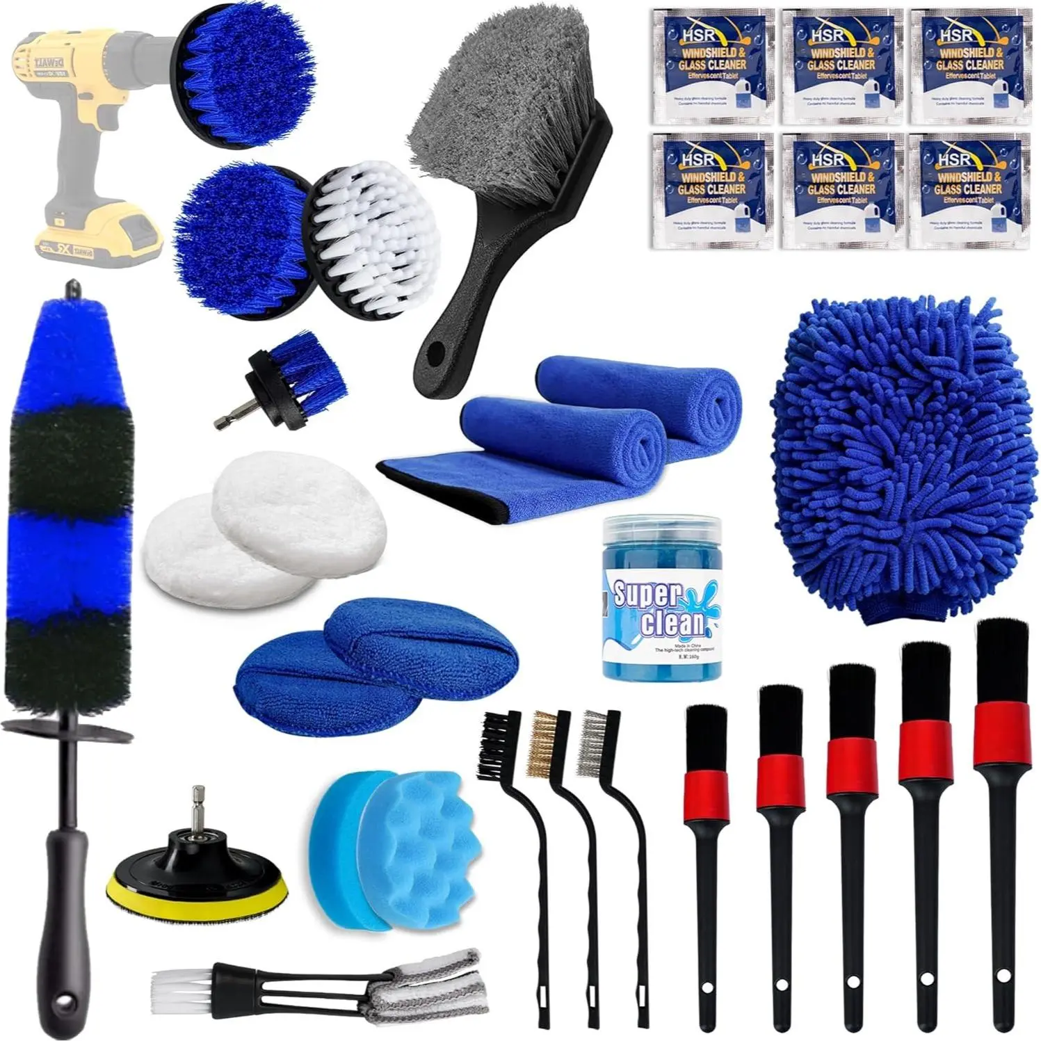 31-Piece Comprehensive Car Detailing Kit - Professional Brush Set, Surface Cleaner, Chrome & Metal Polishes, Reusable for Cars & Bikes, 16.57 x 6.85 x 6.26 in, 3.74 lbs, 3.74 Pounds
