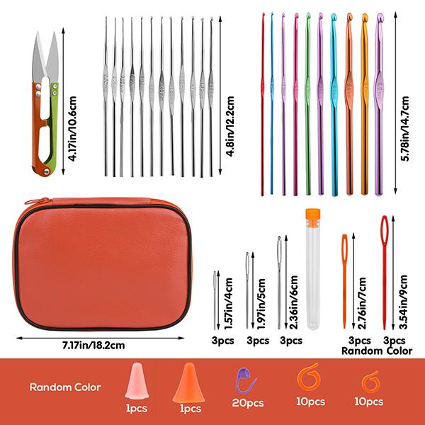 Harxvto 96Pcs Crochet Needles Set with Storage Case Ergonomic Knitting Hooks Stitch Marker DIY Hand Knitting Craft Art Tools for Beginners