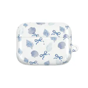Coastal Shells & Blue Bows AirPods Case, Mermaidcore Aesthetic AirPod Case, Nautical Sea Shell Pattern Case, Coquette Blue Ribbon Accessories