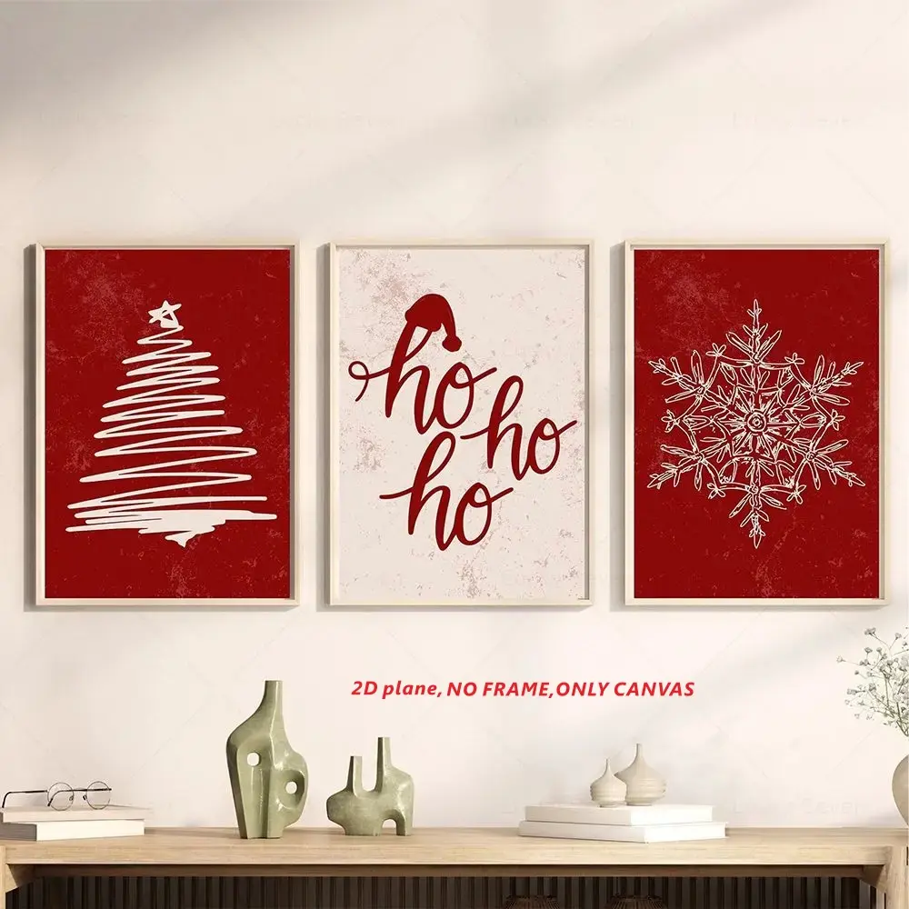 3-Piece Set, Christmas-Themed Wall Art Prints, Fashionable Posters, Snowflakes, Christmas Trees, Holiday Decorations, Christmas Ornaments, Canvas Prints, Living Room Decor Wall Art, Frameless Canvas Prints, Unframed Art Print, 2D Flat Art