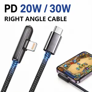 30W PD Right Angle Lightning Cable 90 Degree Gaming Charger Cord Braided Durable Fast Charging Phone Cable Compatible with iPhone 14 13 12 11 Pro Max Plus Mini X XR XS 8 7 6 SE iPad AirPods, Heavy Duty No Block Hand, 3.3ft 6.6ft