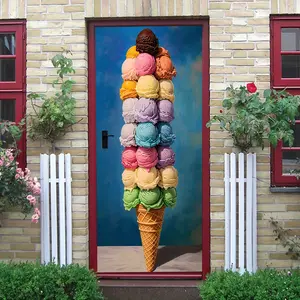 2pcs Colorful Ice Cream Cone Wall Stickers Kids Room Bedroom Living Room Decor Self Adhesive Removable Cartoon Creative Wall Decals Sweet Theme Home Background Wall Decor Stickers Collage Self-Adhesive