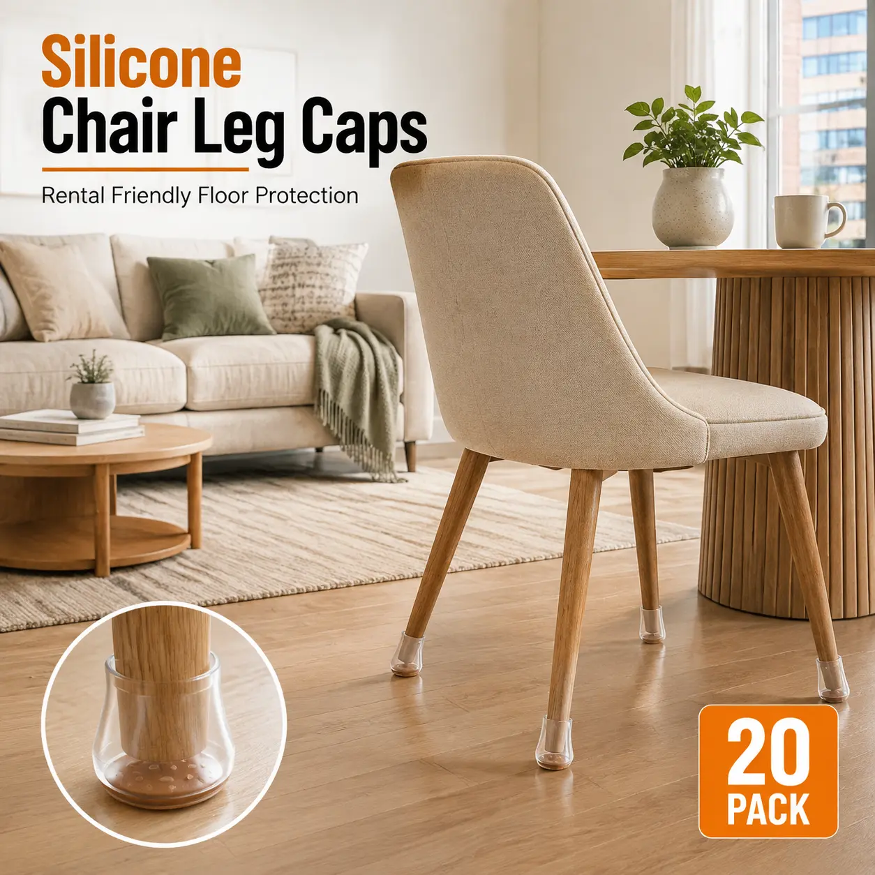 20-Pack Transparent Silicone Furniture Leg Protectors, Anti-Slip Noise-Reducing Caps for Dining Chairs, Desk Chairs, Tables (Tools & Hardware, Furniture Hardware)