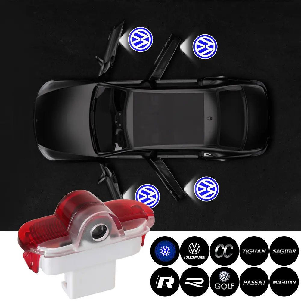 2PCS Car Door Welcome Lamp Car Welcome Lights Laser Projector Logo Night Light For Volkswagen VW GTI Lavida Touran Caddy Golf Bora Accessories
