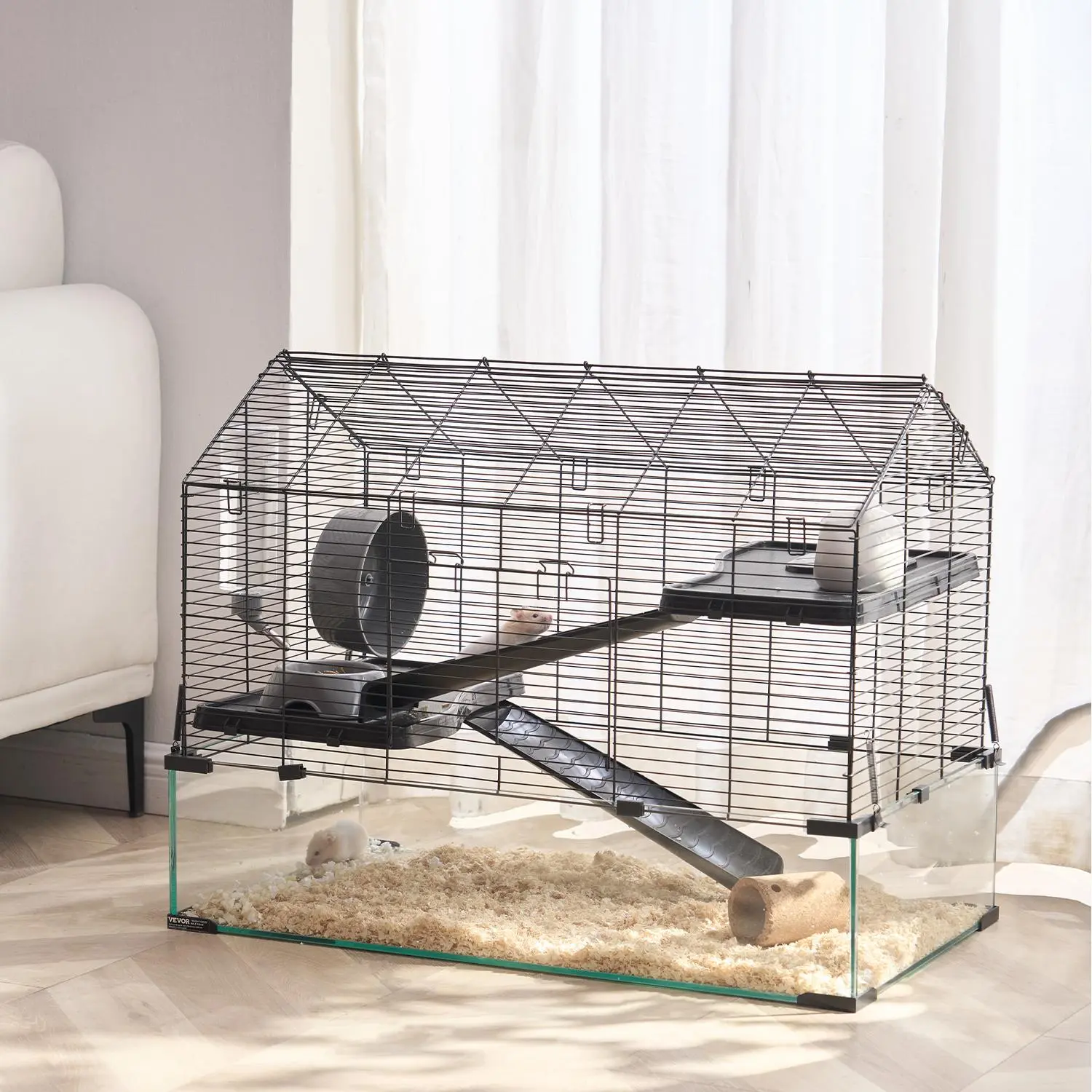 【summerfinds】VEVOR Hamster Cage, 360° Viewing Transparent Hamster Habitats, Small Animal Cage, 29.5 x 17.3 x 24 in, Ventilated Pet Mouse Cages with Water Bottle, Portable Hamster House for Rats, Guinea Pigs