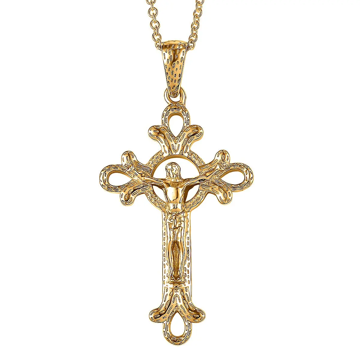 EverTrue Bronzella Collection Cross Pendant in 18K YG Plated Bronze with ION Plated YG Stainless Steel Necklace (20 Inches)