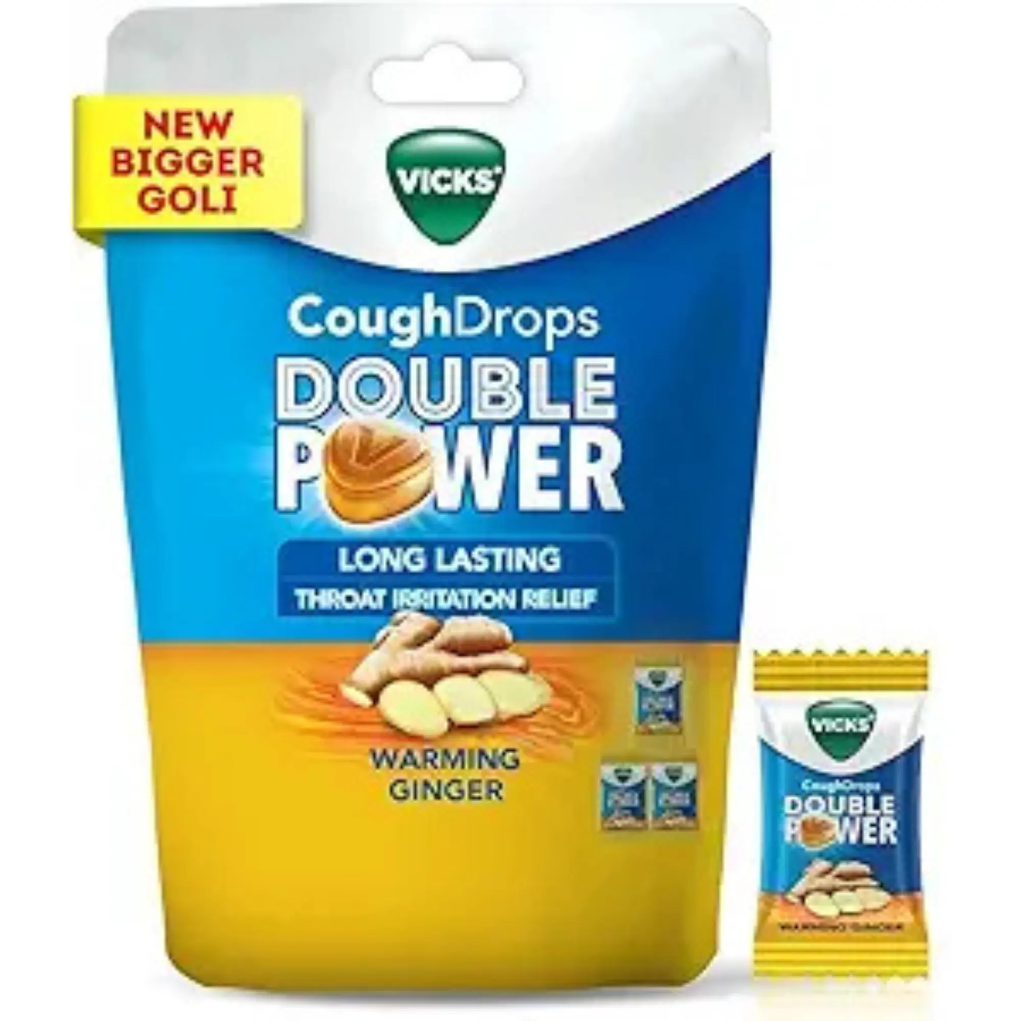 Vicks Cough Drops Double Power 25 Ct Warming Ginger Fast Relief for Cough and Throat nasal stick