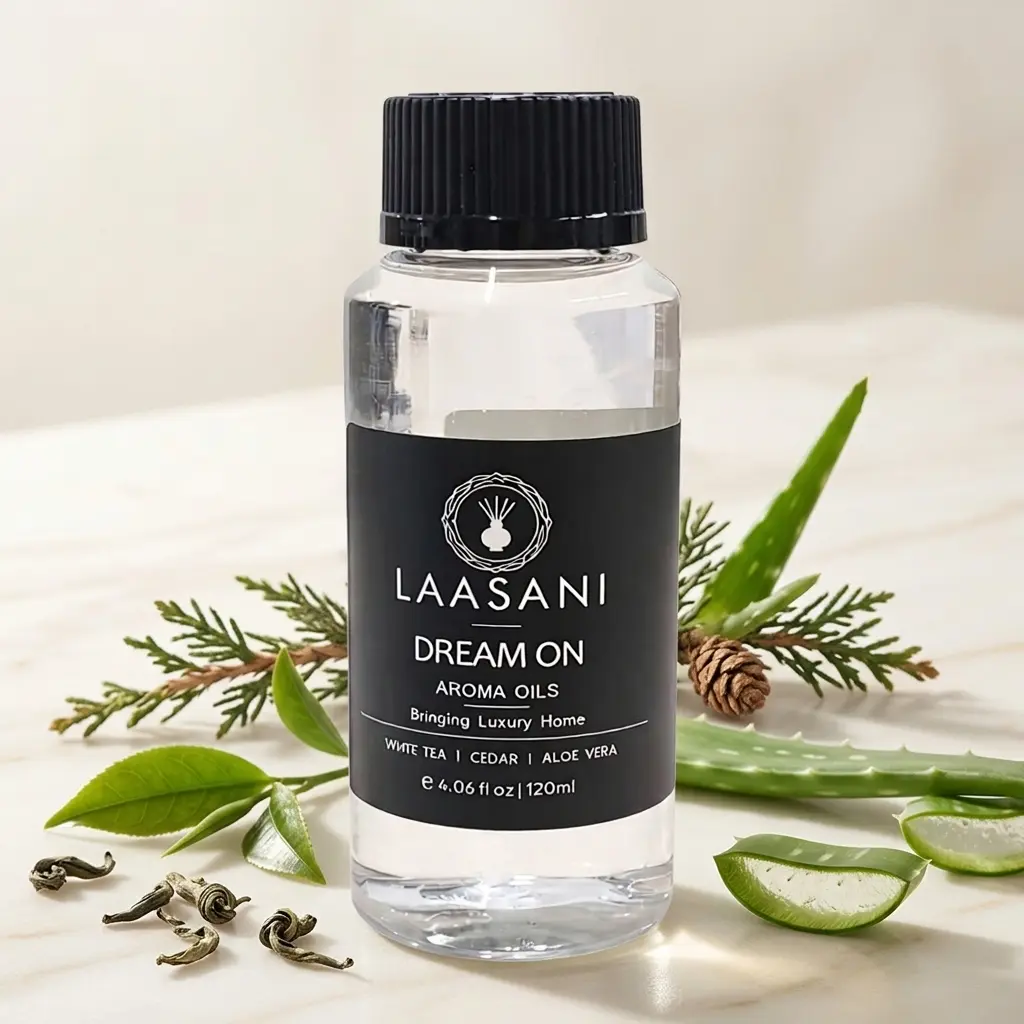 LAASANI Dream On Aroma Diffuser Oils - White Tea Cedar Aloe Vera 120ml - Relaxing Fragrance for Home, Hotel & Spa