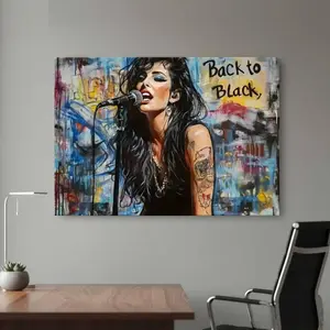 Framed 1pc Amy Winehouse "Back to Black" Album Cover & Live Performance Wall Art - Iconic Song Lyrics, Signature Outfit & Tattoo Design, Framed Canvas Poster for Music Fans, & Office Decor, Perfect Gift for Female Singer Lovers, 2D Flat, Perfect for