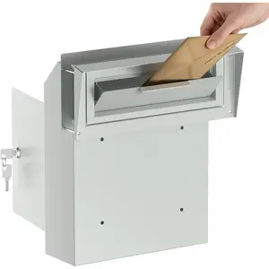 Door Mount Locking Drop Box for Mail, Rent, Deposit and Night Key - Rainproof Locking Mailbox with Rear Access Through Door, Mail Slot, Beige