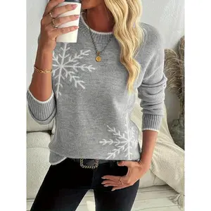 Women's Fashion Sweater with Snowflake Pattern, Elegant Christmas Knit Top for Daily Casual Wear, Perfect for Fall & Winter Seasons