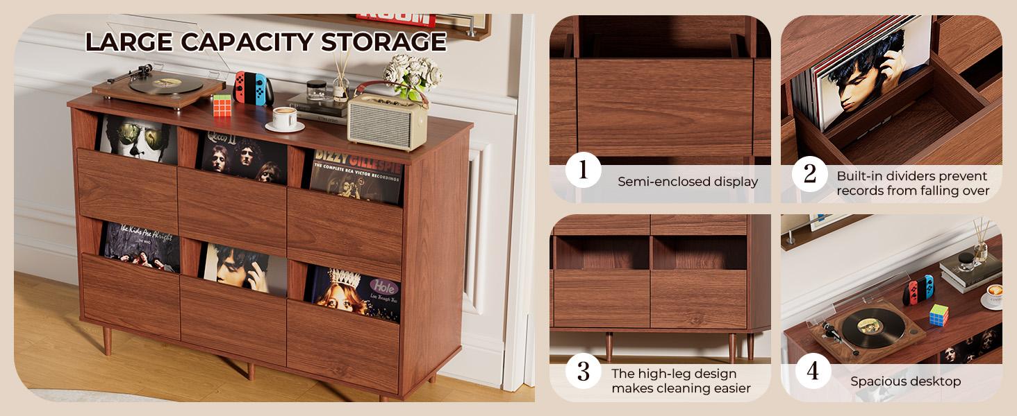 BROTTAR Large Record Player Stand with Vinyl Storage Up to 550 Albums, 2-Tier Record Storage Cabinet, Mid Century Turntable Stand, Vinyl Record Storage with Shelves for Bedroom, Living Room, Office (Walnut) BROTTAR Large Record Player Stand with Vinyl Storage Up to 550 Albums, 2-Tier Record Storage Cabinet, Mid Century Turntable Stand, Vinyl Record Storage with Shelves for Bedroom, Living Room, Office (Walnut)