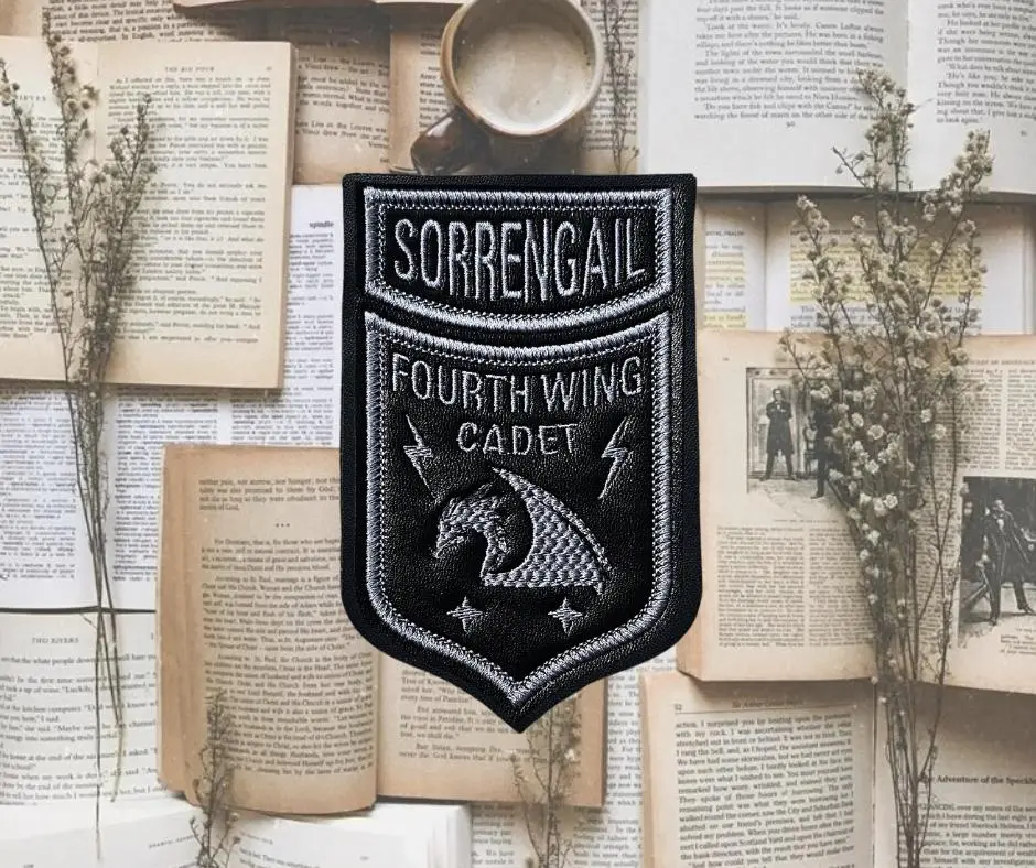 Fourth Wing Violet Sorrengail Cosplay Embroidered Faux Leather Patch 4.5" x 2.7" Handcrafted Iron-On for Jackets Bags Book Sleeves Ideal for Fans & Cosplayers