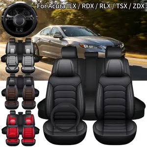 For Acura ILX / RDX / RLX / TSX / ZDX Car 5 Seat Covers with Steering wheel Cover & Storage Pockets Bag, Waterproof PU Leather Front Rear Cushion Mat Full Set