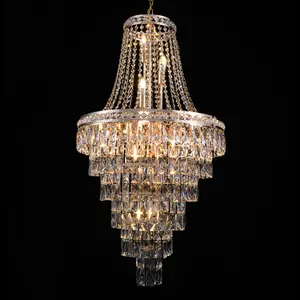 Golden 6-tier crystal chandelier - adjustable length/E14 base
