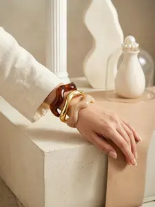 3-Piece Retro Minimalist Wave Pattern Acrylic Resin Bracelet Set, Boho Style, Stackable, Perfect for Women, Ideal Gift for Holidays