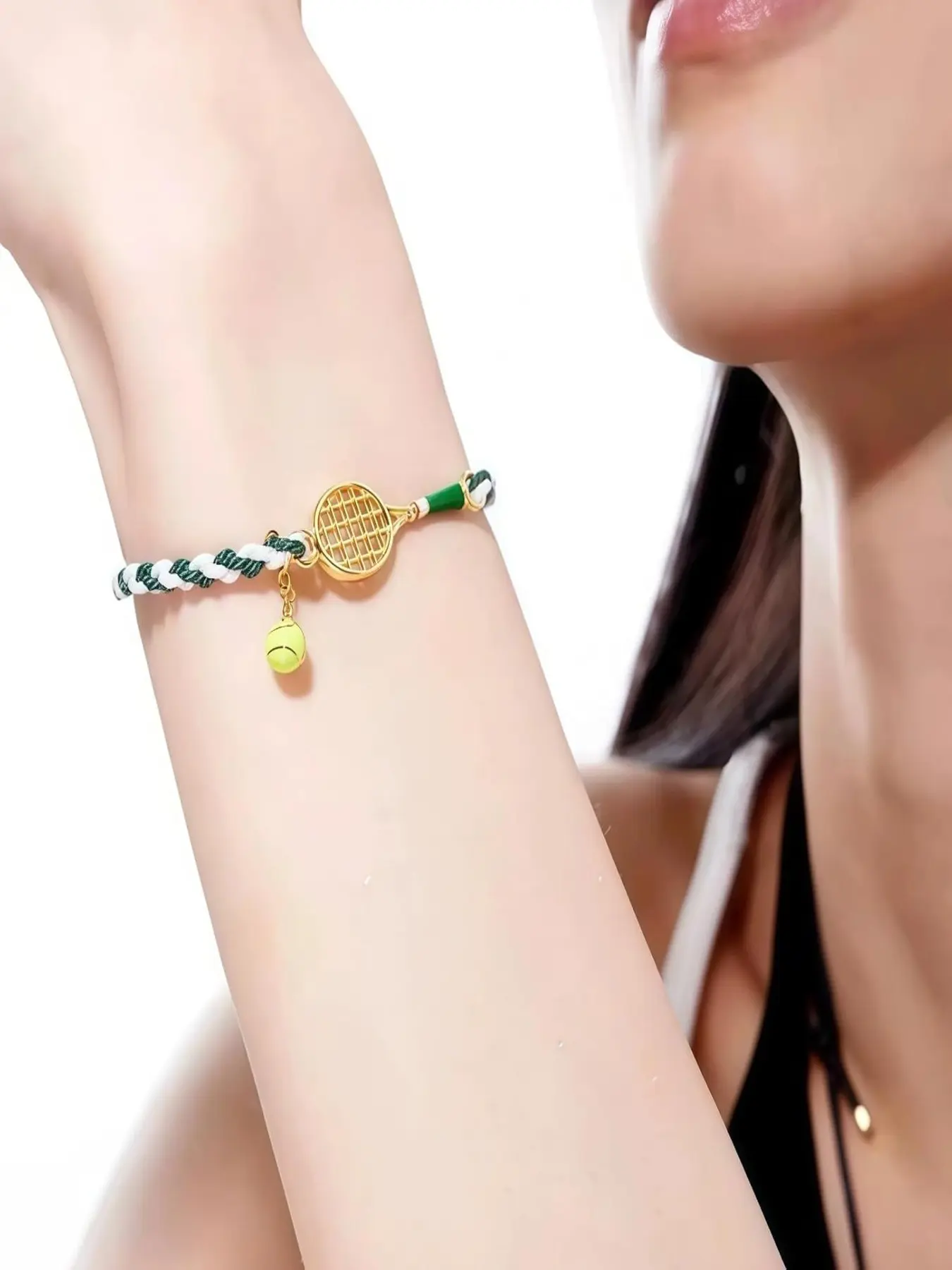 Tennis Enthusiast Exclusive High Quality Bracelet - Adjustable Fit Braided Rope Jewelry with Racket & Ball Charm Birthday/Match Souvenir Gift for Sport Fans