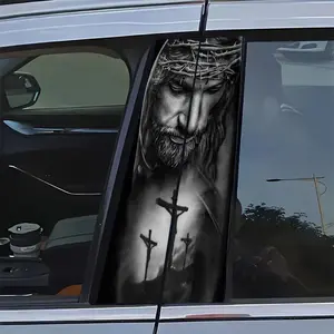 Jesus Cross Car Stickers, Cartoon Theme PVC B Pillar Decals, Self-Adhesive Waterproof Scratch Resistant, Suitable for Glass Metal Plastic Ceramic Wood Surfaces, Sticker For Cars