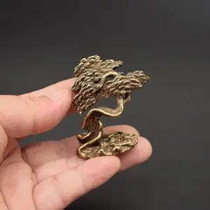 1pc Handmade Brass Bonsai Pine Ornament - Christmas Tea Pet Desktop Decor, Micro Landscape Decoration, Miniature Tree Decor, Table Ornament